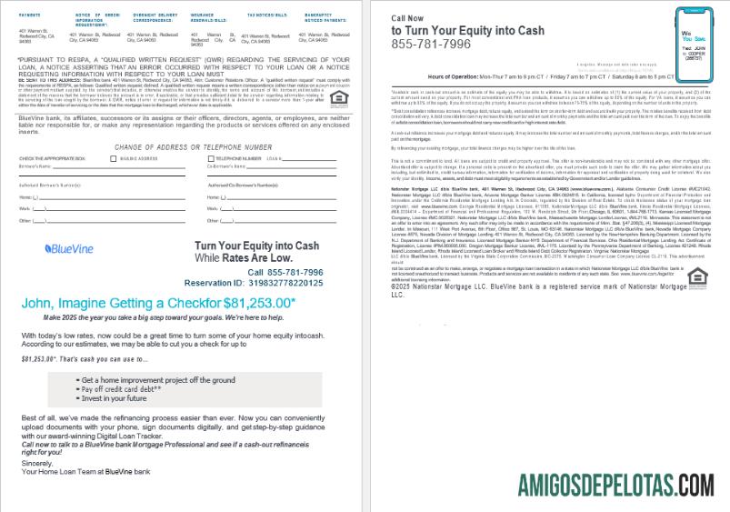 Extrato de empréstimo hipotecário do USA California BlueVine Bank em formatos Word e PDF, 4 páginas 3 4 amostra